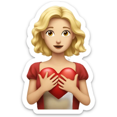 A European blonde woman holds her heart in her hands sticker