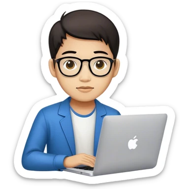 a vietnamese programmer with a macbook sticker