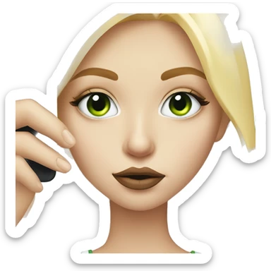 white green eyed blonde girl taking a selfie with duck lips sticker