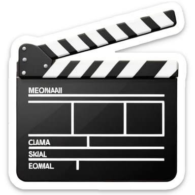 Ultra simplified movie clapper with black and white colors, two simple rectangles with a diagonal line, minimal design sticker