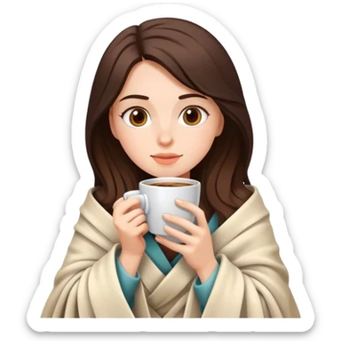Brunette Drinking coffee wrapped in blanket sticker