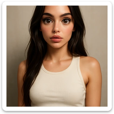 realistic digital portrait in Valkarnaval style, hybrid face of Megan Fox and a popular Eastern European TikTok influencer, large wet anime-like eyes, pouty lips, soft baby-glow skin, light sporty makeup, streetwear outfit (crop top and joggers), soft studio lighting, Instagram aesthetic, high detail, 8K sticker