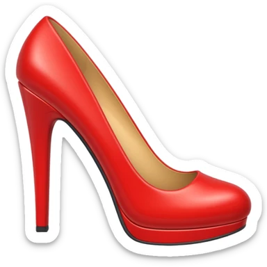 Generate a high-quality 3D cartoon-style emoji of a red high-heeled shoe, realistic shading, smooth gradient colors, rounded and cute appearance, simple white background, high-resolution. sticker