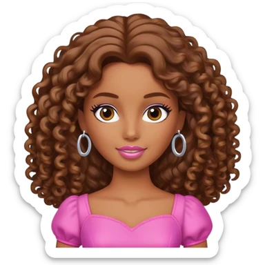 brown barbie brown hair curly long sticker