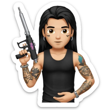 a pretty male bratz tattoo artist with long mullet black hair sticker