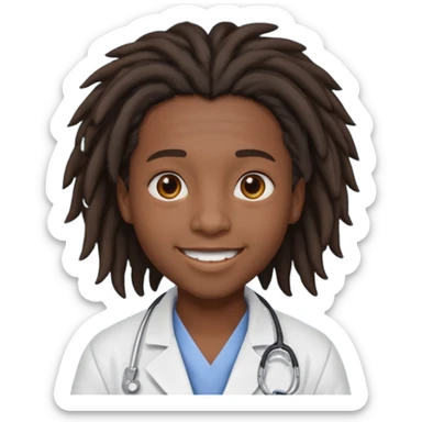 make me a black darkskin doctor with mid head lenghtdreads, he is a teen, no face hair, make him happy sticker