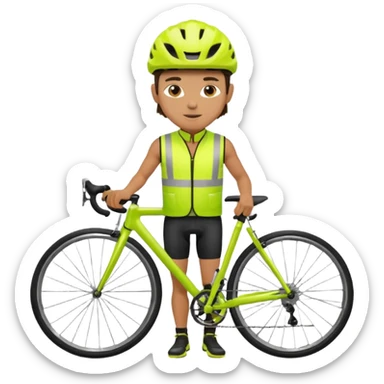 Cyclist with hi-vis vest, while cyclig sticker