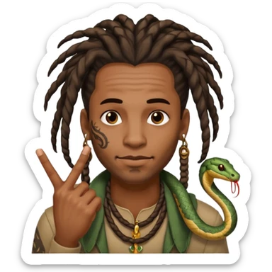 Black man with dreads and snake tattoo on forehead with index finger under his nose  sticker