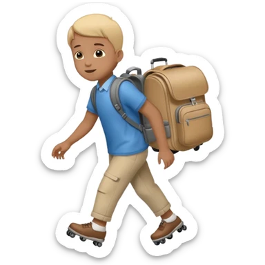 Special needs kid with a rolling backpack. The backpack has wheels and is being rolled behind the kid. The kid is pulling the backpack. Like a suitcase.  sticker