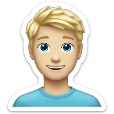 Blonde teen boy with medium short hair, blue eyes, waving hi to the camera sticker