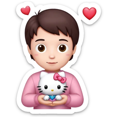 dear daniel holding hello kitty in shape of a heart sticker