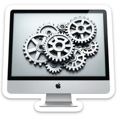 iMac computer with gears on the screen sticker