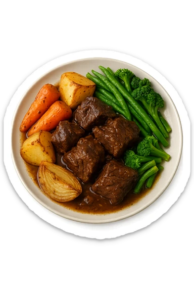 Manzo con verdure su un piatto sticker
