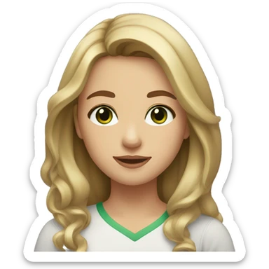 Girl with a round face dark green eyes and mid length hair brown hair with small blonde highlights  sticker