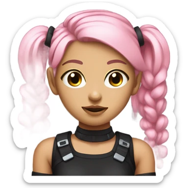 cyborg girl, pink twintails, cyberpunk, black collar, black crop top sticker