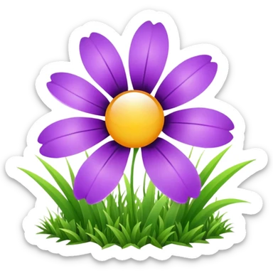 purple flower in a grassy area with a bright sun in the sky, fish eye lens effect sticker