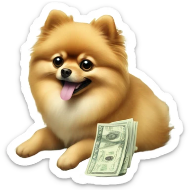 Pomeranian with cash sticker