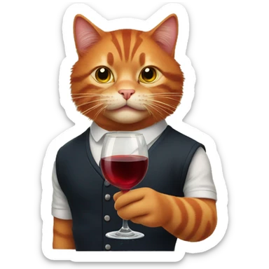 A red-haired cat with a cigarette in his mouth and a glass of wine in his hands sticker