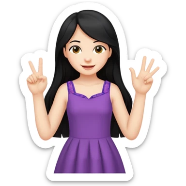 cewe rambut panjang hitam ceria keliatan setengah badan aja dan badannya kayak lagi nyender madep samping  ke sesuatu di sebelahnya bajunya ceria dress tangannya 2 jari sticker