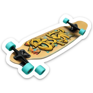 longboard with graffiti sticker