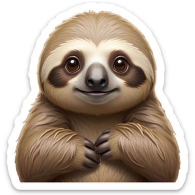Cinematic Noble Sloth Portrait Emoji, Poised and serene, with a leisurely, gentle build and calm, wise eyes adorned with soft, textured fur, Simplified yet sharp and sophisticated features, highly detailed, glowing with a soft, tranquil glow, high shine, intelligent and unhurried, stylized with an air of relaxed authority, focused and composed, soft glowing outline, capturing the essence of a watchful and confident guardian that appears ready to slowly emerge from the screen with effortless grace! sticker