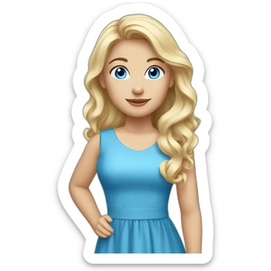 A beautiful blue eyed woman. Her hair is long, blonde, and wavy. She is wearing a blue dress. sticker