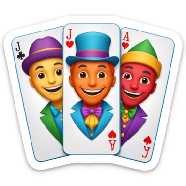 3 poker cards, with crazy colorful human jolly jokers inside sticker