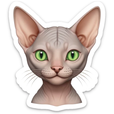 gray hairless Sphynx cat with green eyes, smiling sticker