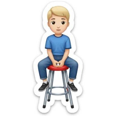 generate a pic from head a boy is sitting on a stool  sticker