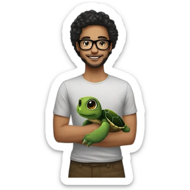 Mec brun avec lunette noir cheveux bouclés et un tatouage de tortue sticker