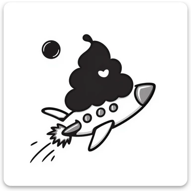 hand-drawn doodle of a turd with lipstick sitting on a rocket with the moon in the background sticker