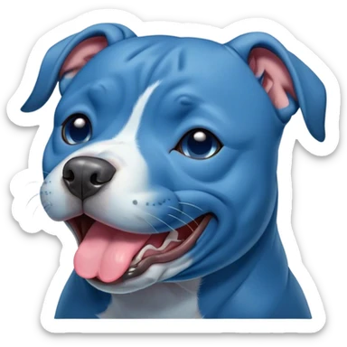 Cinematic Cute Yawning Blue Staffordshire Bull Terrier Portrait Emoji, Head tilted slightly with a dramatic, wide-open yawn, showcasing a smooth blue Fur with a refined texture, floppy ears slightly drooping, round dark eyes barely open in drowsy contentment, Simplified yet irresistibly adorable features, highly detailed, glowing with a soft, cozy glow, high shine, relaxed yet expressive, stylized with a touch of whimsy, bright and endearing, soft glowing outline, capturing the essence of a sleepy yet affectionate guardian, so drowsy it feels like it could stretch right out of the screen and curl up for a nap! sticker