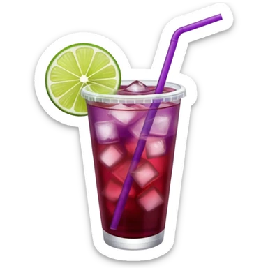 maroon purple cocktail with a lime wedge in the drink in a plastic cup with lid and straw

 sticker