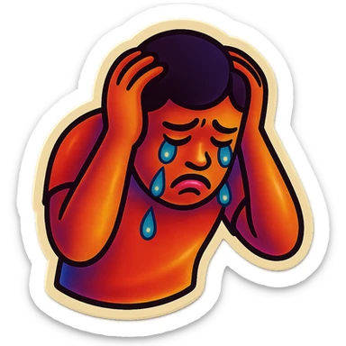 sad Tears rolling down face 
Mouth Pout
hands on head 
head down
 sticker