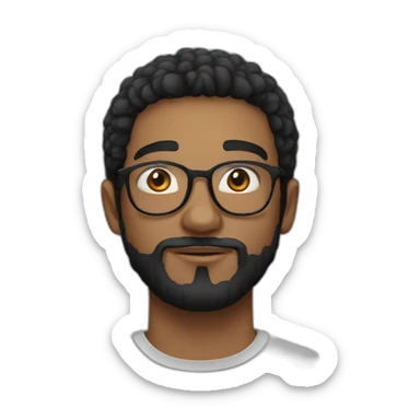 a 20 year old man with round glasses and black beard sticker