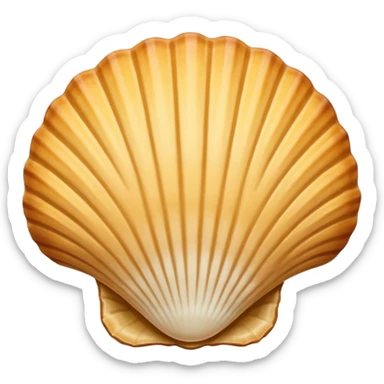 A madeleine pastry. Oval seashell shape with ONLY four to five vertical lines going in the same direction. Light golden brown. Scalloped edge. Cookie. Flat. Long. Oval shape. Lets scallops. Only four or five scalloped lines. Oblong shape sticker