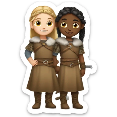 young viking girls helping each other sticker