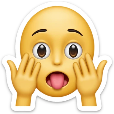 an emoji with wide eyes their tongue￼ out and hands in front of its face like it's uncovering its face sticker