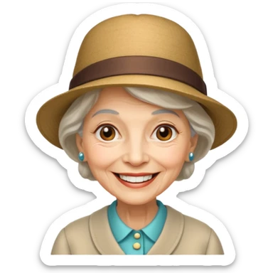elderly woman with hat sticker