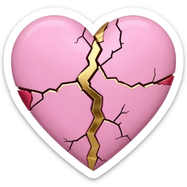 minimal kintsugi heart emoji, gold repair lines on a pink heart, high contrast, easy to see at small size, suitable for Discord emoji sticker