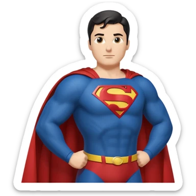 Make a Superman emoji with hands on hips, cape blowing, and the Superman "S" on the front sticker