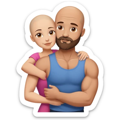 Muscular Bald man with a beard hugging his young beautiful brunette wife sticker