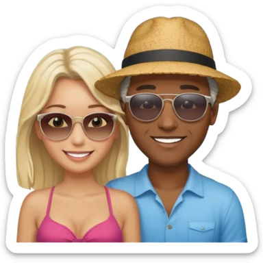 Black man salt n pepper hair smiling with blonde in love on beach sticker