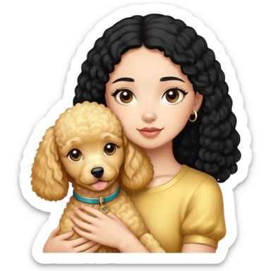 Black hair girl wiht golden pudel dog sticker