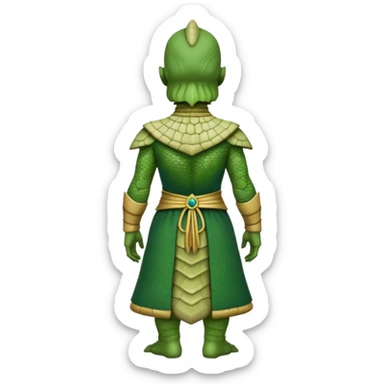 reptilian humanoid in ancient outfit, back view sticker