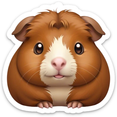 Cinematic Cute Brown Guinea Pig Portrait Emoji, Head tilted playfully and inquisitively, showcasing a velvety brown coat with a natural sheen, round, sparkling dark eyes filled with curiosity, Simplified yet irresistibly adorable features, highly detailed, glowing with a warm, friendly glow, high shine, affectionate and lively, stylized with a touch of whimsy, bright and endearing, soft glowing outline, capturing the essence of a mischievous yet loving guinea pig, so playful it feels like it could nuzzle out of the screen into your arms! sticker
