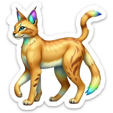 An iridescent transparent luminescent colorful lynx-caracal-serval-fakemon-Digimon-creature-hybrid sticker
