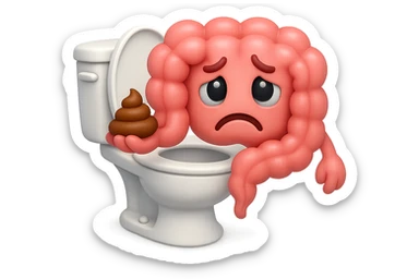 emoji stile iphone di un intestino che esce dal wc con in mano una montagnetta di feci con espressione triste a palline sticker