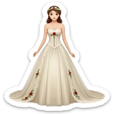 A romantic strapless A-line wedding gown with a sheer lace corset bodice and flowing floral applique skirt. sticker