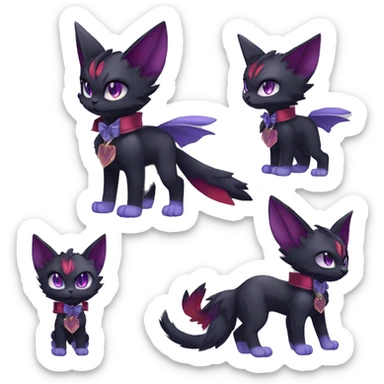 cool cartoon anthro edgy distinguished ethereal elegant beautiful fantasy black purple red ethereal fantasy nargacuga-Noivern-cat-Fakemon collar harness bow tie full body sticker